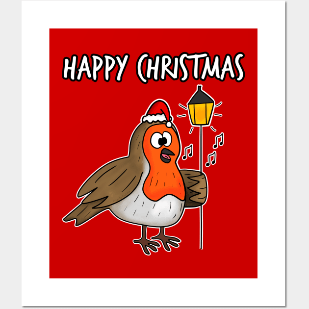 Christmas Robin Carol Singing Funny Bird Wildlife Wall Art by doodlerob